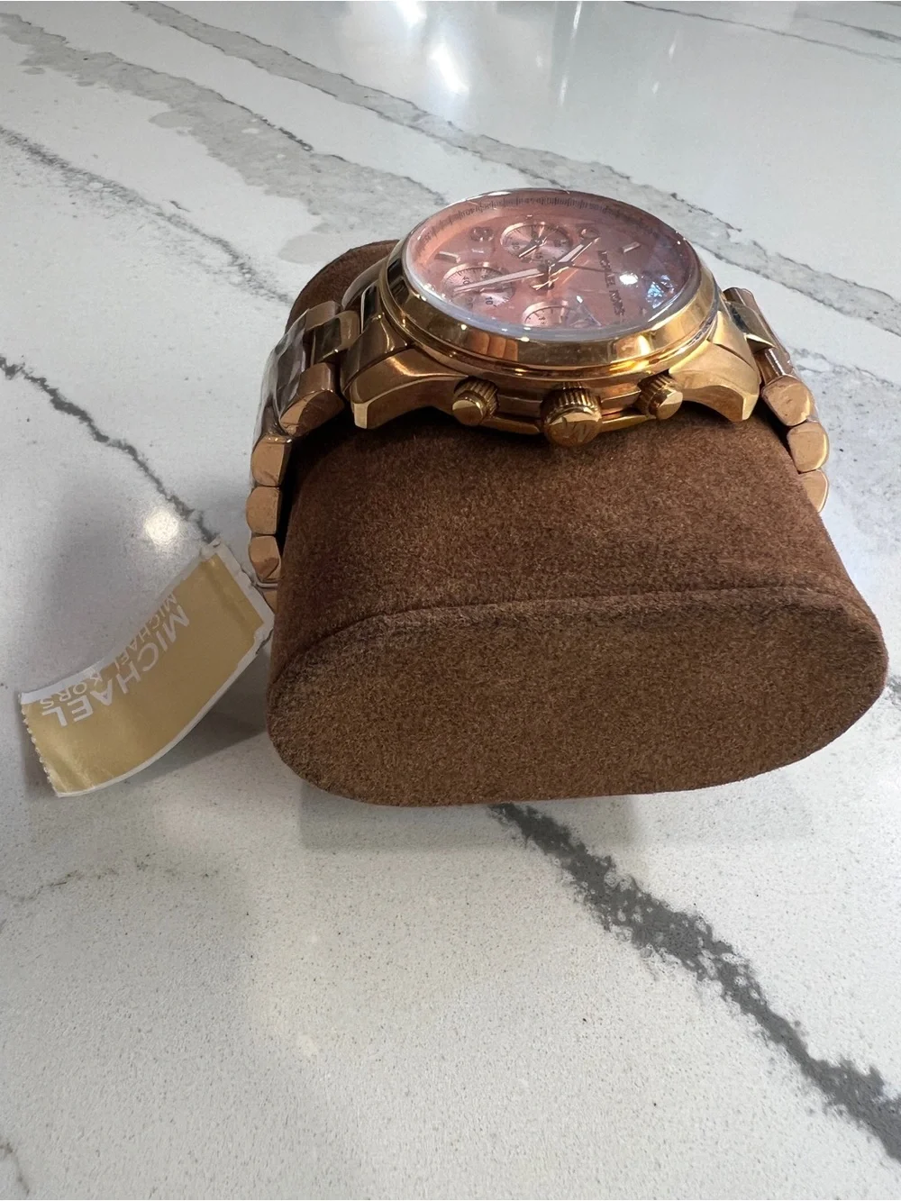 Michael Kors Rose Gold-Tone Pink Dial Chronograph Bracelet Watch